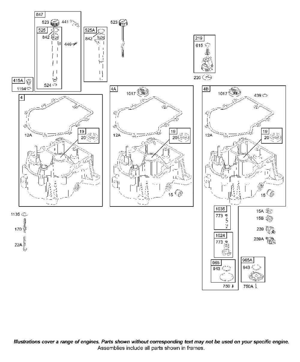 Sump Diagram and Parts List for 42A707-2240-XX  Briggs and Stratton Engine
